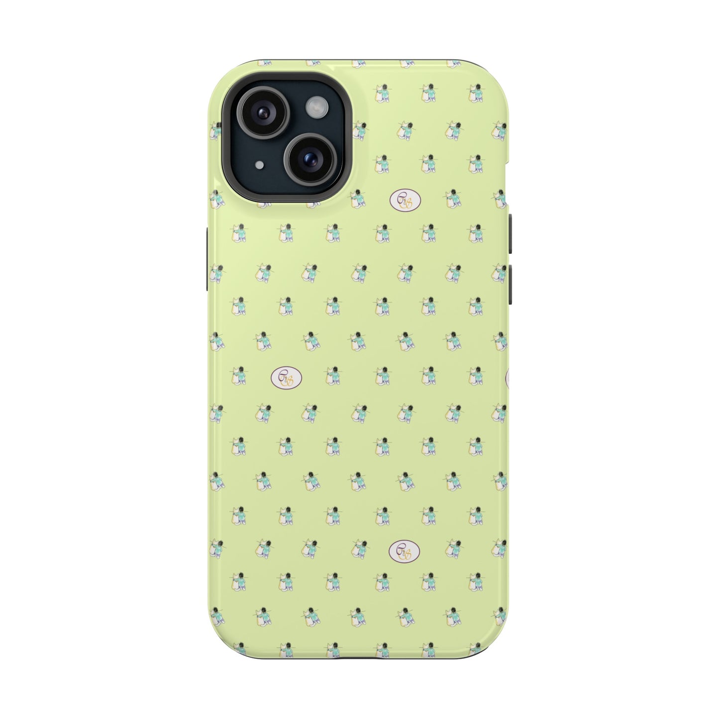 CTS Light Green - repeat pattern boy and dog, Impact-Resistant Phone Cases by artist Marie Frederique