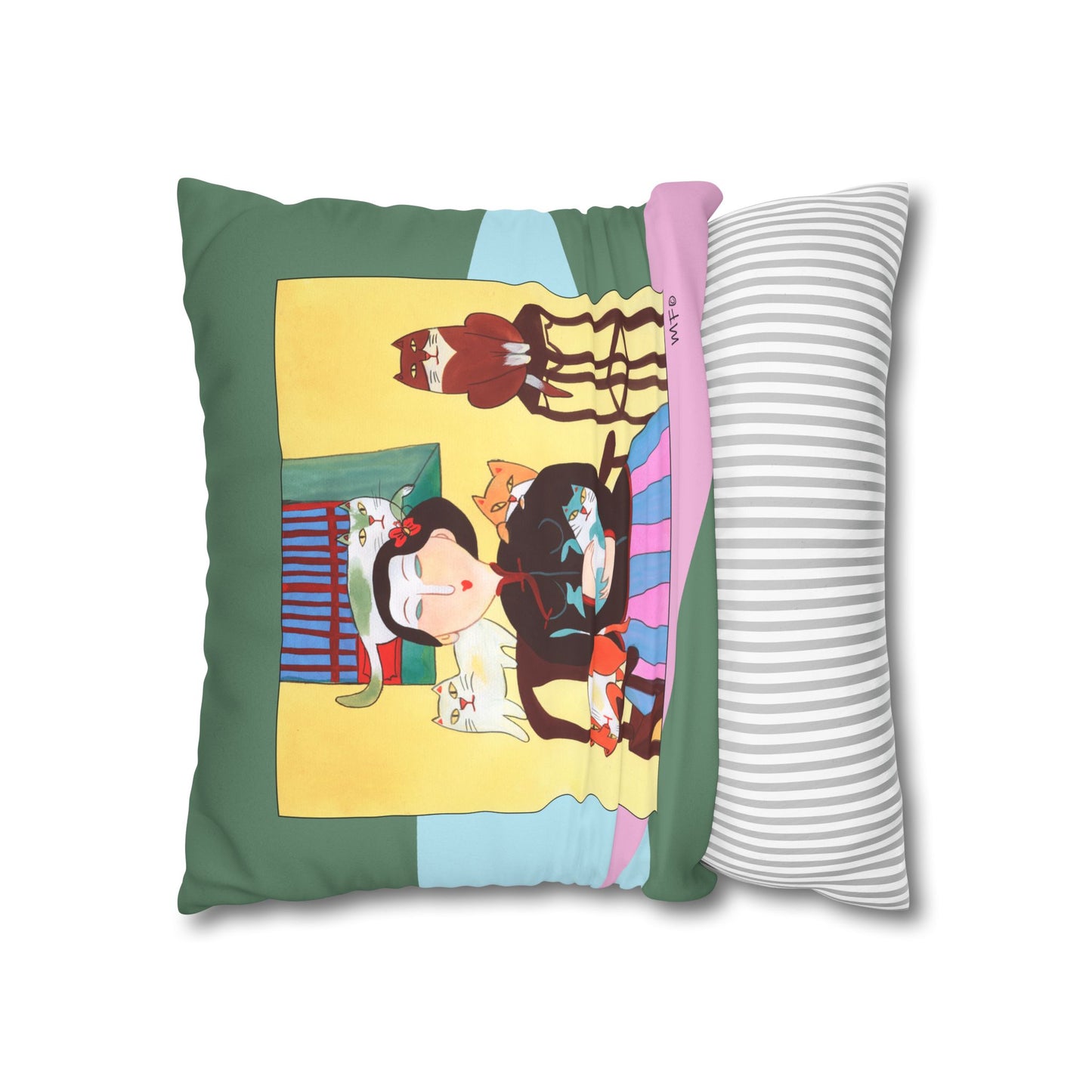 Village scenes, Faux Suede Pillowcase — Colorful Retro Home Decor by artist Marie Frederique
