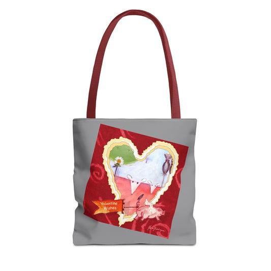 Valentine Tote Bag, Love is in the air - grey and red (2 different images on one bag) by artist Marie Frederique