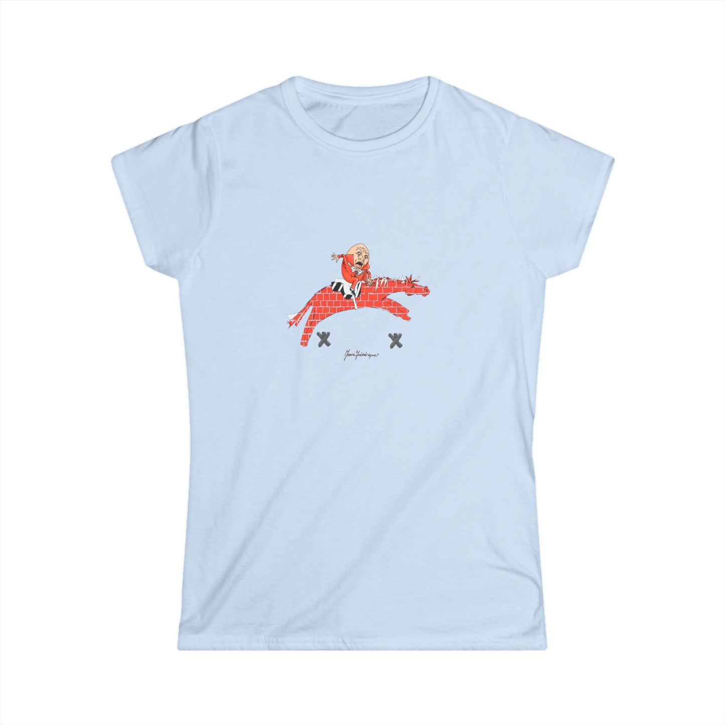 Humpty, Cute Horse-Riding Tee – Whimsical Brick Graphic Women's T-Shirt by artist Marie Frederique