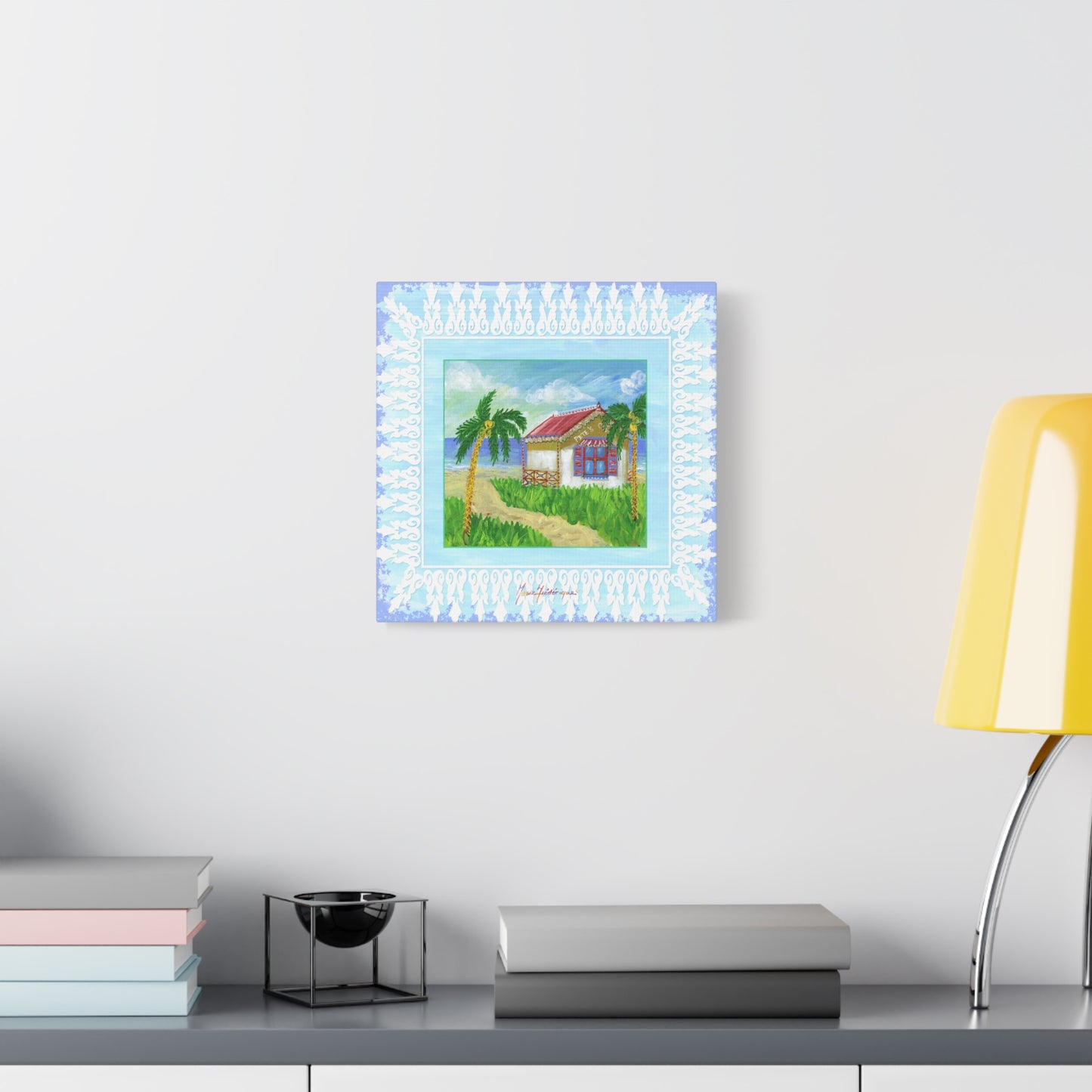 Beach Cabin Canvas — Tropical Cabin Seaside Wall Art by artist Marie Frederique
