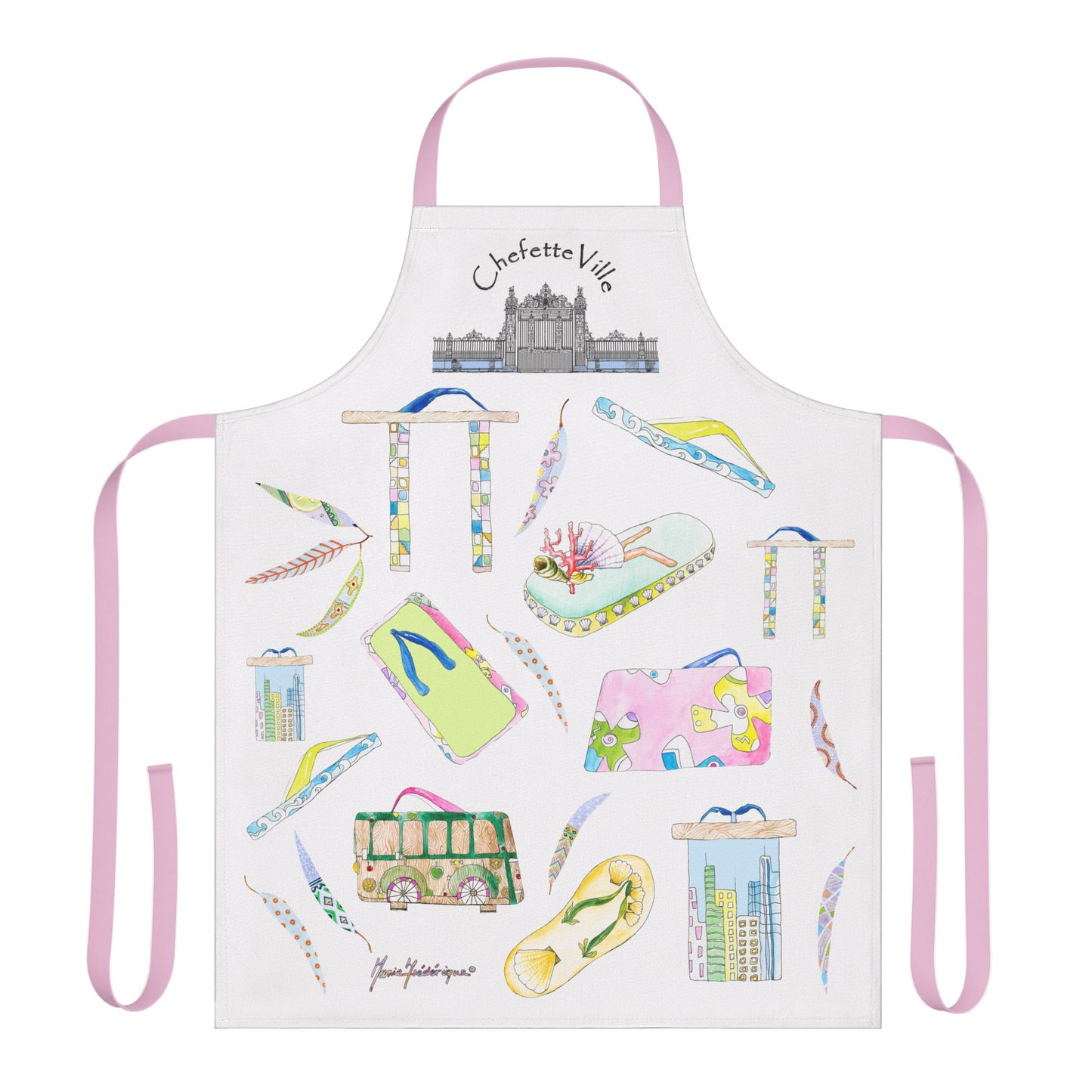 Beach Flip-Flop Pattern Apron – Summer Vacation Kitchen Apron by artist Marie Frederique