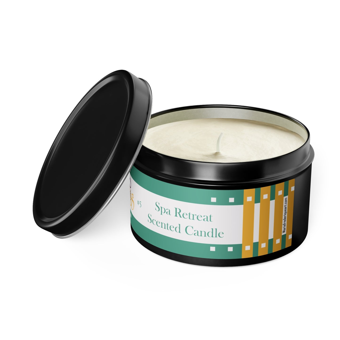 CTS #5 Candle Collection "Spa Retreat" Scented Coconut Soy Wax Candle in a metal tin. 4 oz or 8 oz, 3 tin colors silver, black or gold