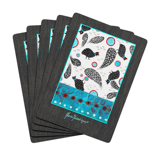 Guinea Fowl Blue Antiqued Artistic Bridge/Poker Playing Cards Set - Unique Design for Game Night by artist Marie Frederique