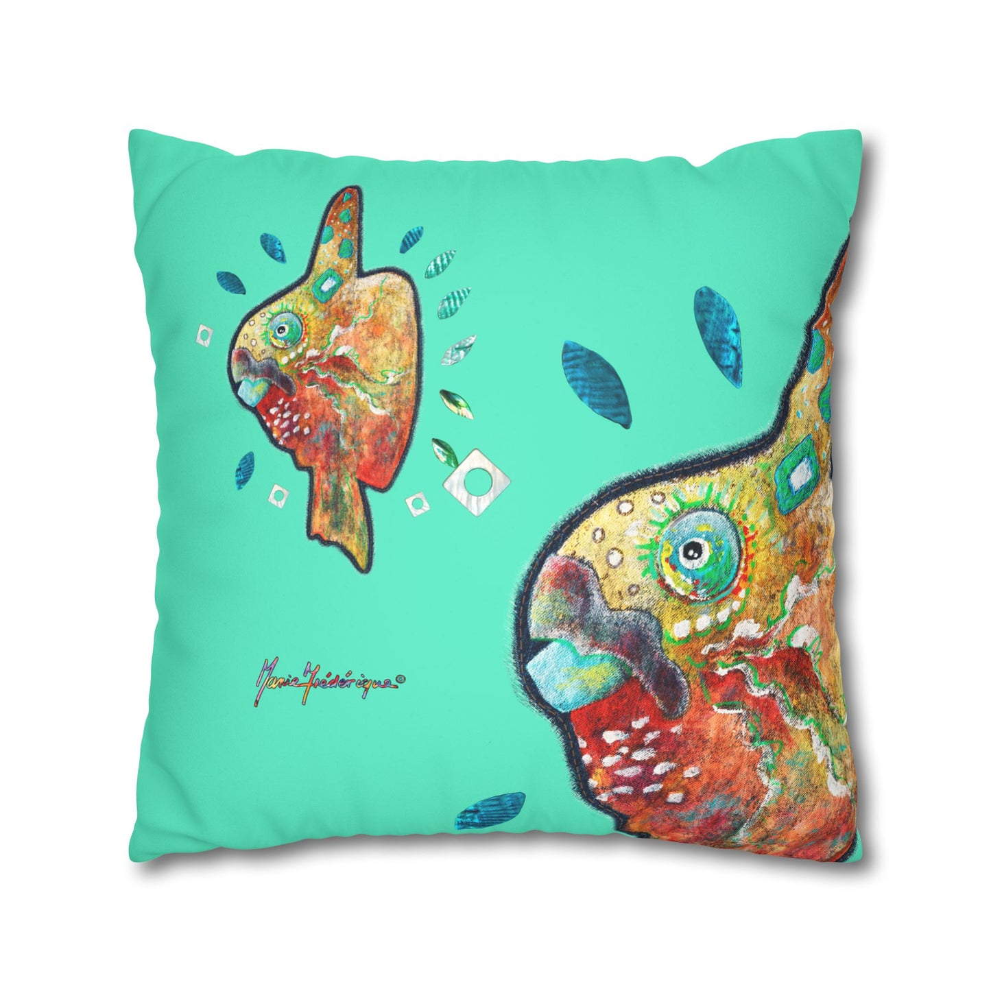 Tropical Sunfish Faux Suede Pillowcase by artist Marie Frederique