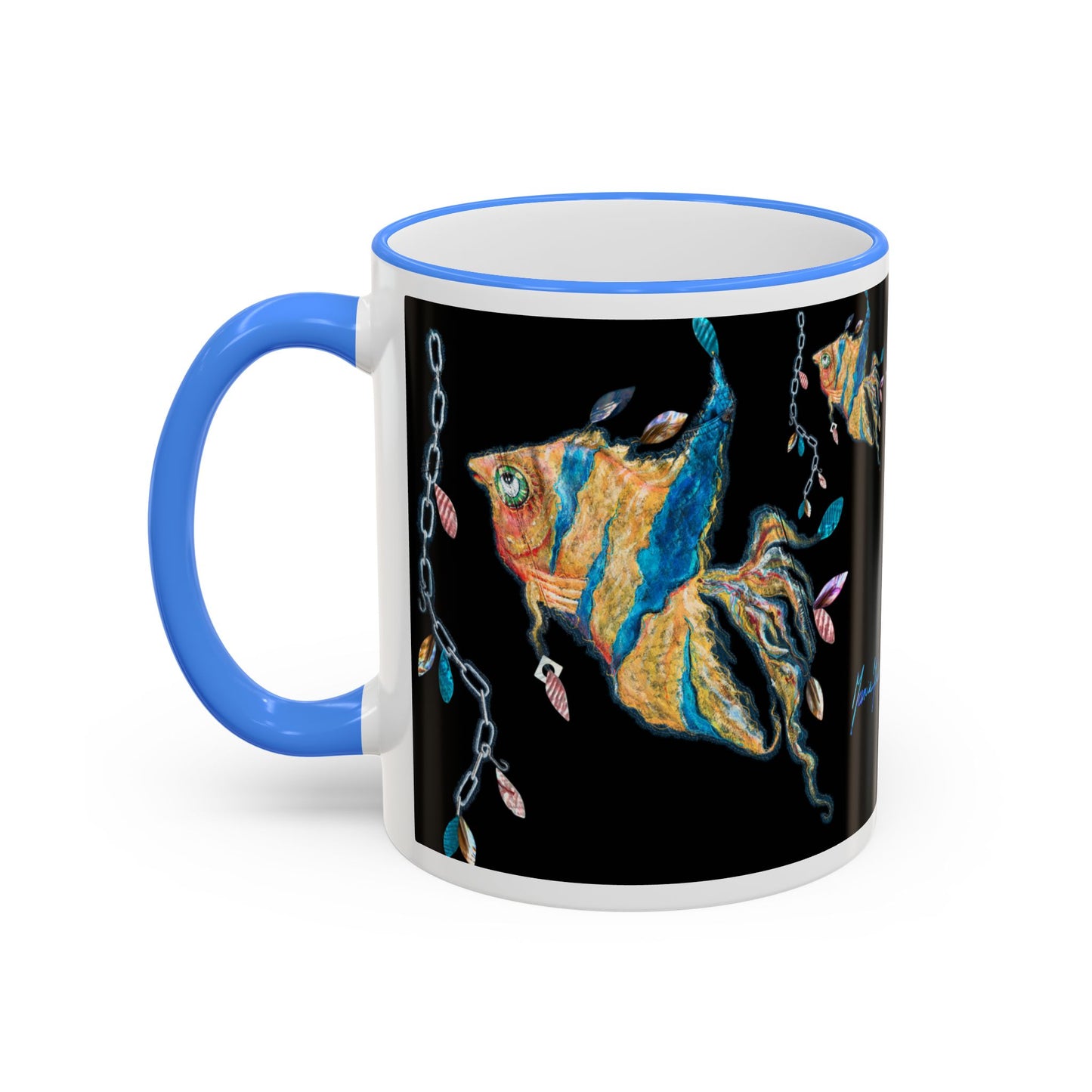 Angel Fish Artistic Sea Creature - Accent Rim Mug 11oz & 15oz by artist Marie Frederique