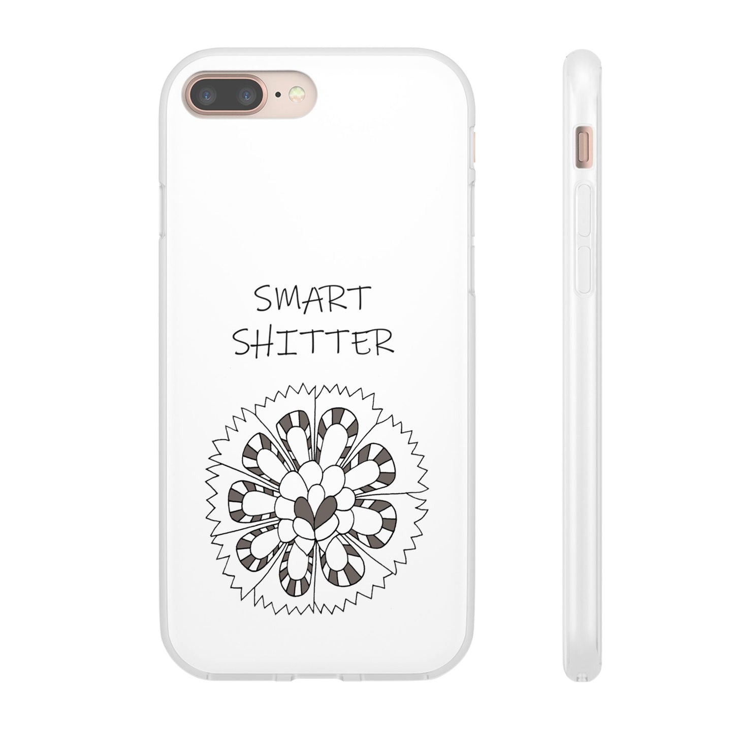 SMART SHITTER, with a Mandala Flower in black and white, Adult Humor phone case - Flexi Cases by artist Marie Frederique