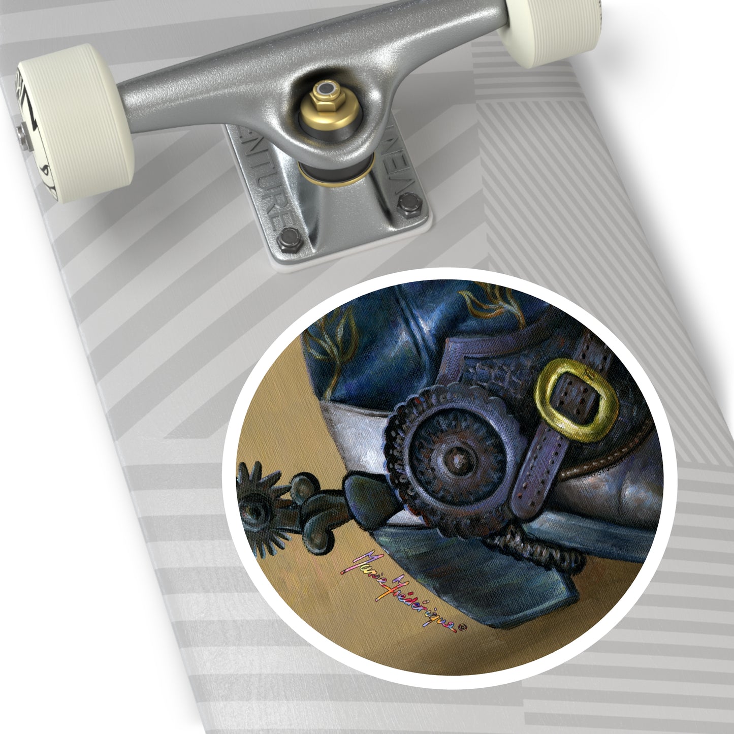 Cowboy boot and spur by Artist Marie Frederique, Round Stickers, Indoor\Outdoor