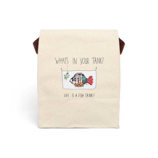 Fish Tank Collection, "What's in your tank?  Shroom Fish. Canvas Lunch Bag with strap by artist Marie Frederique