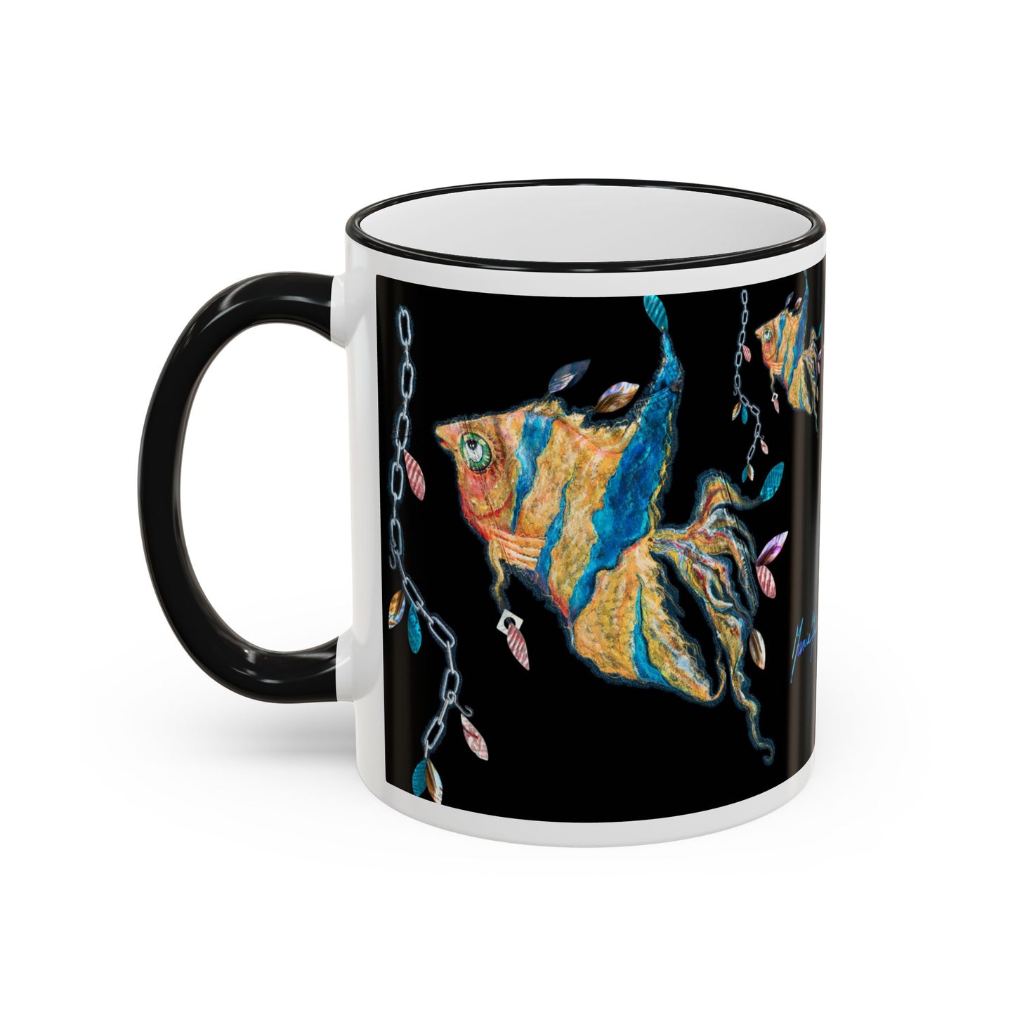 Angel Fish Artistic Sea Creature - Accent Rim Mug 11oz & 15oz by artist Marie Frederique