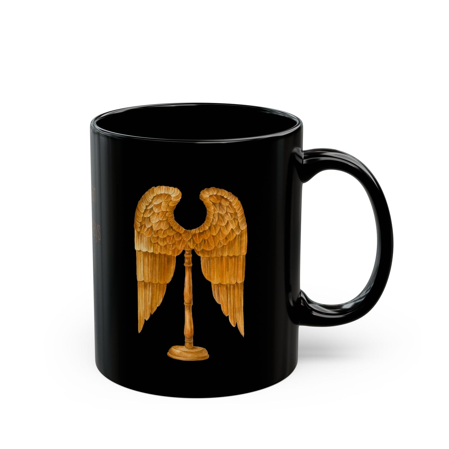 Guardian Angel - Gold wings on Black Mug by artist Marie Frederique