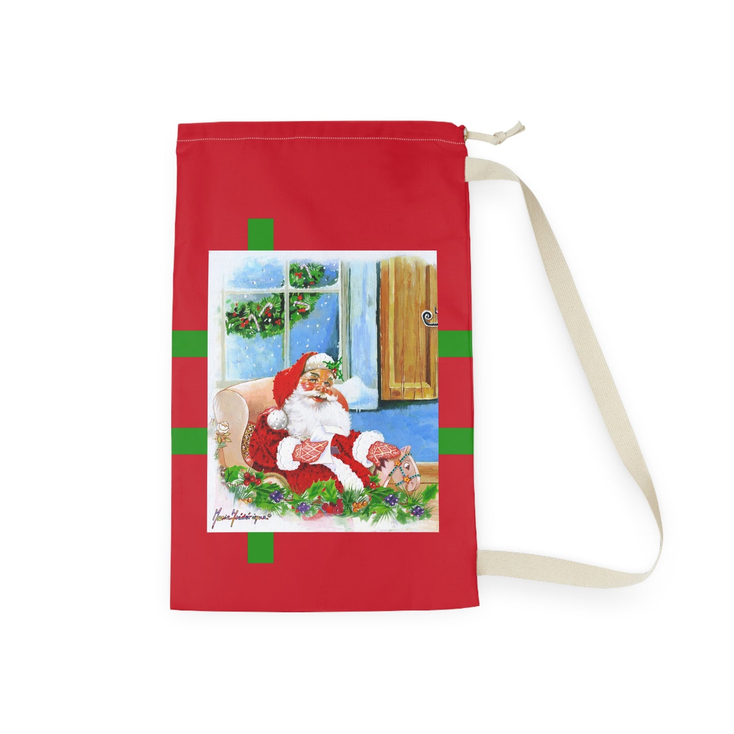 Christmas Santa Laundry Bag — Holiday Gift Sock & Linen Organizer by artist Marie Frederique