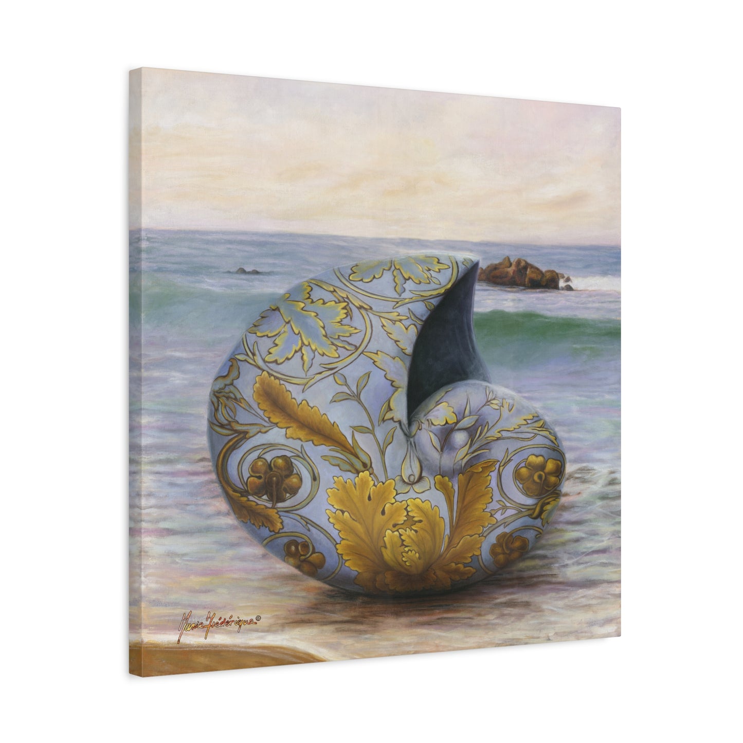 Ocean Tapestry II, Decorative Nautilus Canvas Wall Art – Ornate Shell Beach Print, Matte Stretched 1.25" by artist Marie Frederique