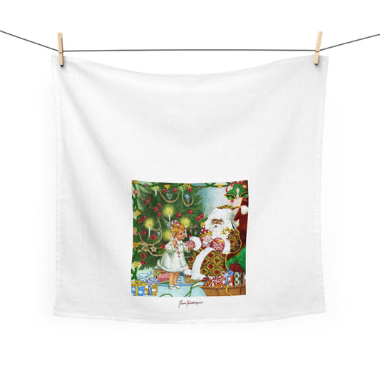 Christmas Santa & Child Tea Towel — Vintage Holiday Kitchen Towel by artist Marie Frederique