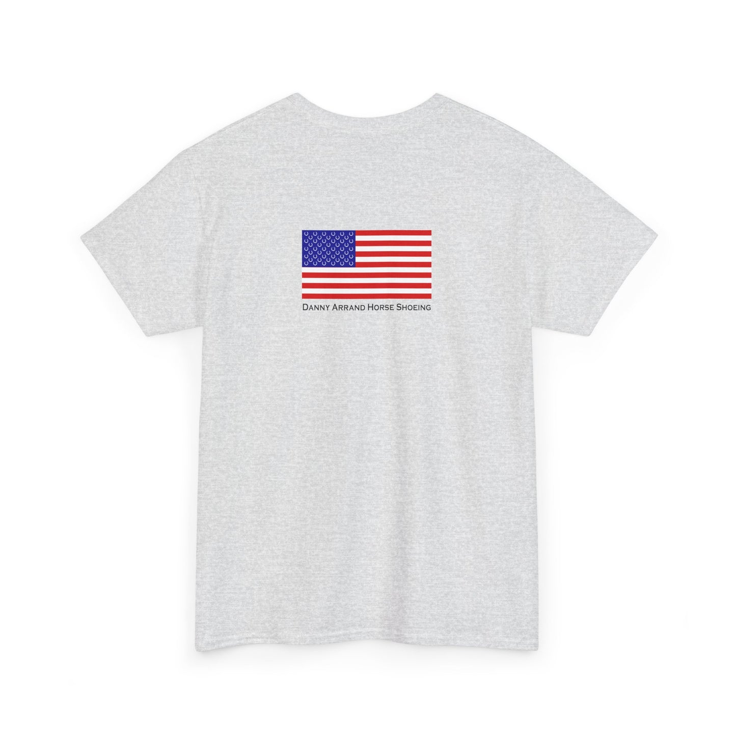 Horseshoeing humor, Unisex Heavy Cotton Tee - 'No More Shoes!' Graphic Tee with American Flag, Danny Arrand