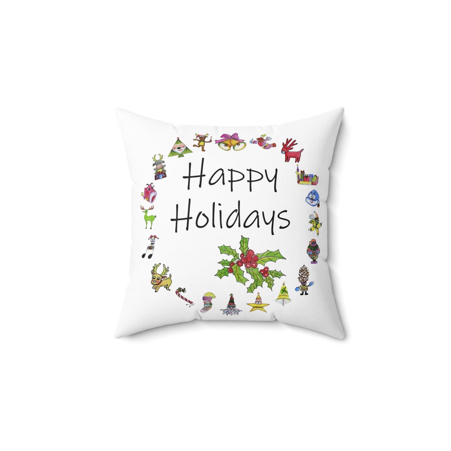 Christmas Pillow - The Best Christmas yet! 2025 + Happy Holiday Whimsical Character Wreath by artist Marie Frederique