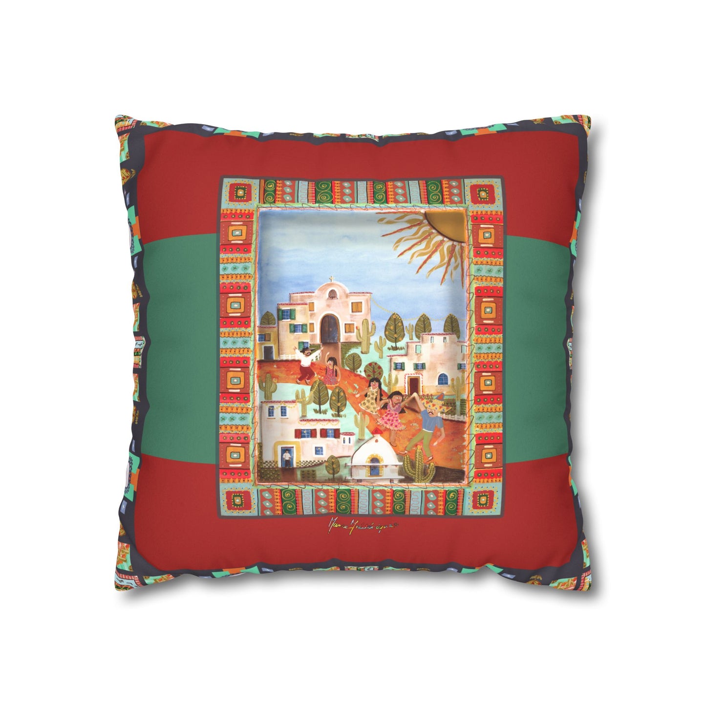 Fiesta Village, Art Decorative Throw Pillow Cover by artist Marie Frederique