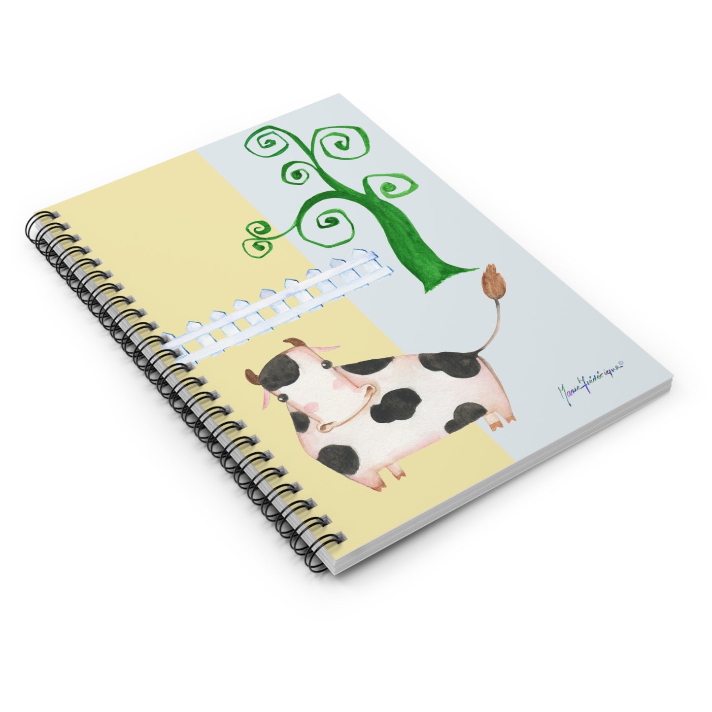 Cow in a field with a tree, Spiral Notebook - Ruled Line by Artist Marie Frederique