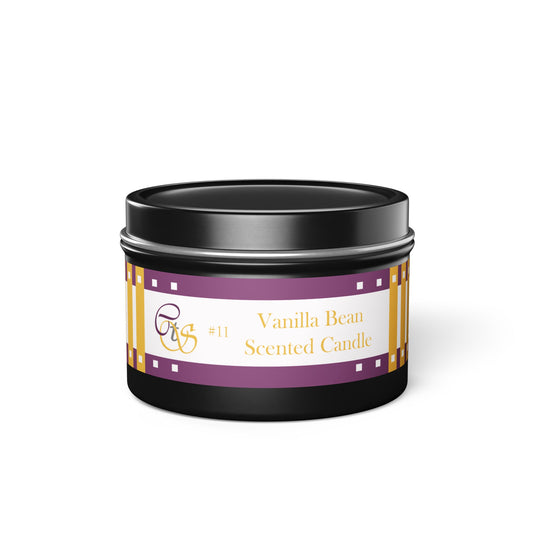 CTS #11 Candle Collection "Vanilla Bean" Scented Coconut Soy Wax Candle in a metal tin. 4 oz or 8 oz, 3 tin colors silver, black or gold