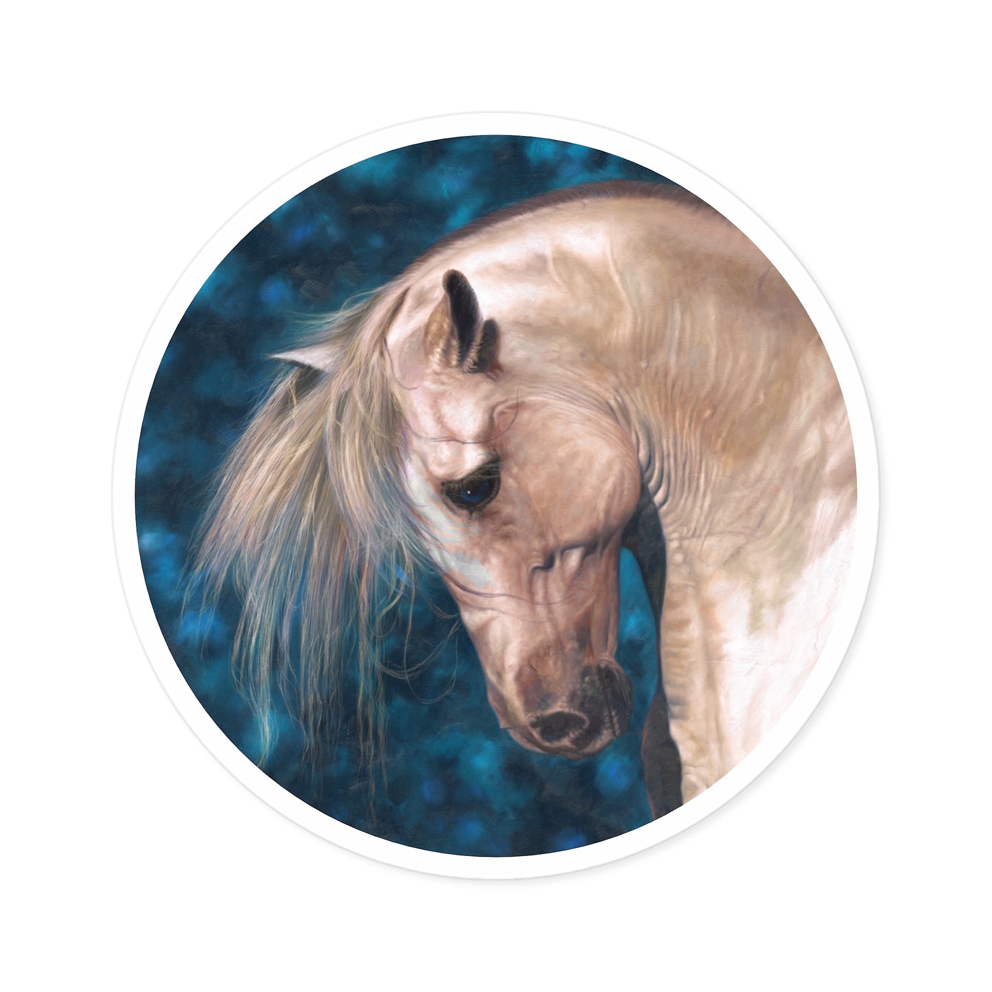 CTS Collection - Blonde and blue Horse round sticker in 5 sizes