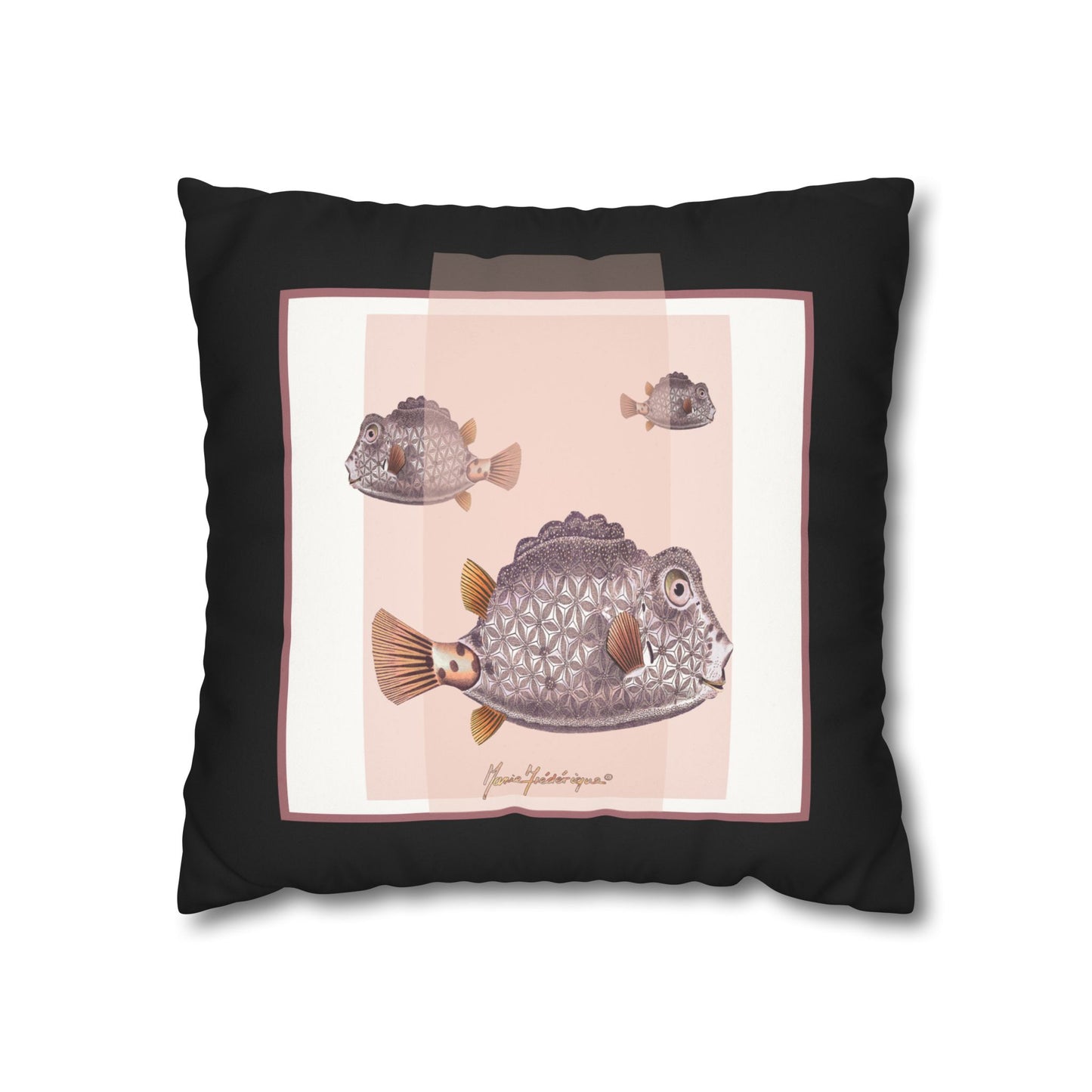 Boxfish Faux Suede Pillowcase — Decorative Square Throw Pillow Cover by artist Marie Frederique
