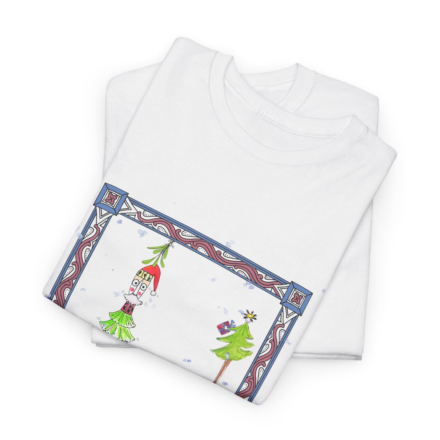 Mistletoe Christmas Tree Elf T-Shirt – Funny "Now What?" Holiday Tee by artist Marie Frederique