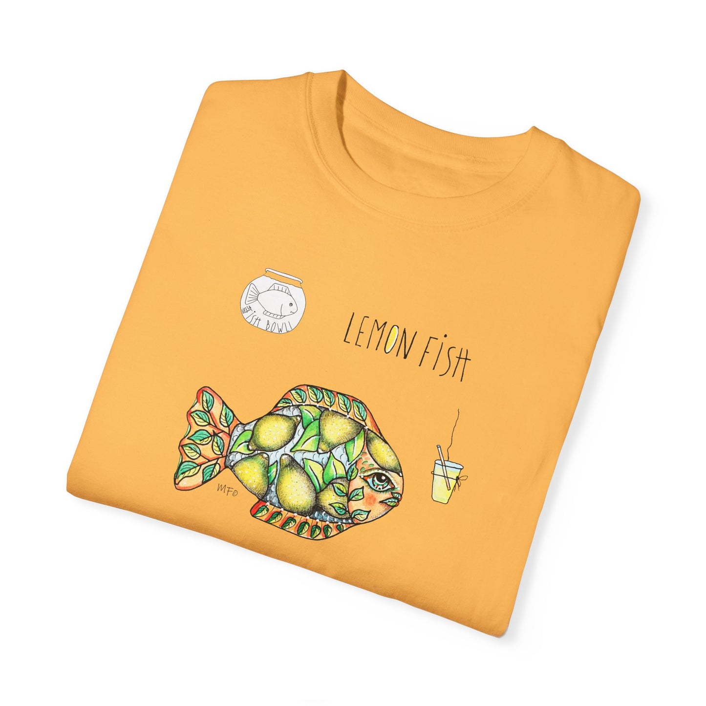 FISHBOWL, Lemon Fish - Unisex Garment-Dyed T-shirt by artist Marie Frederique