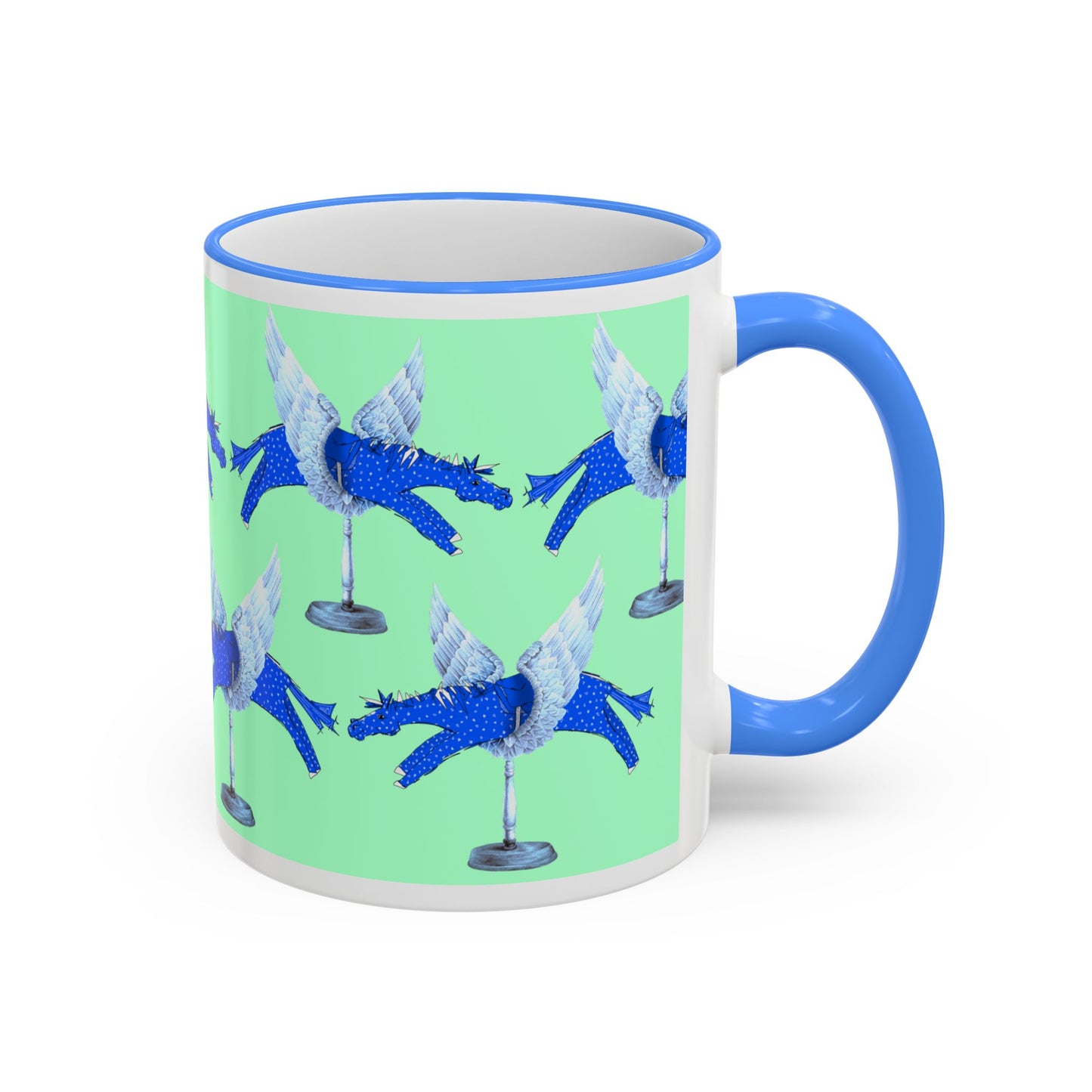 Blue Winged Horse Accent Mug (11oz & 15oz) by artist Marie Frederique