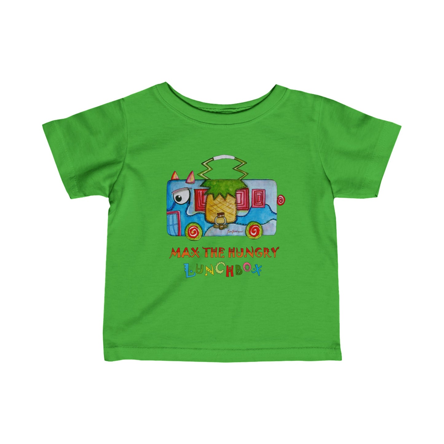 Max the Hungry Lunchbox - Infant Fine Jersey Tee in 4 colors By Artist Marie Frederique