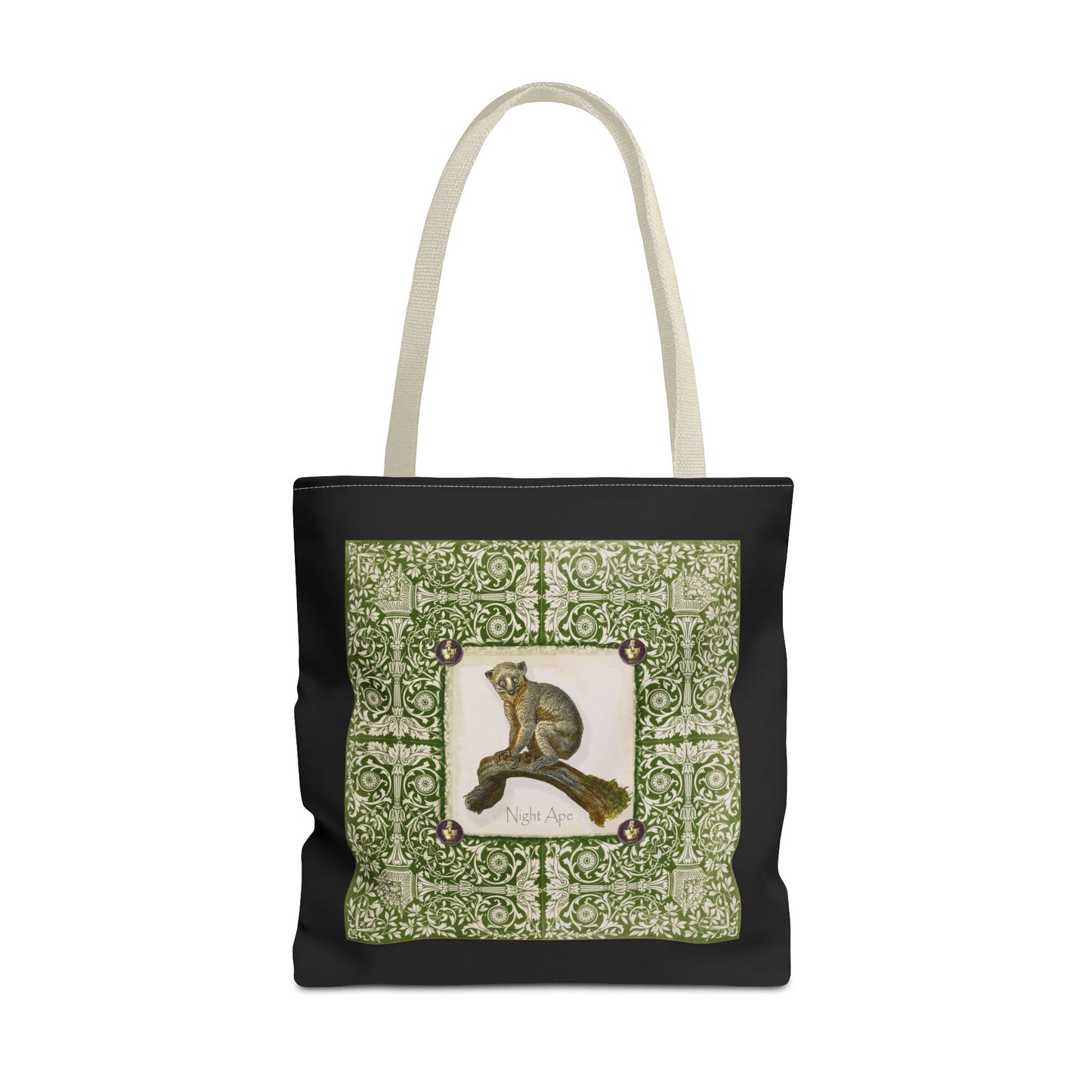 Bush Baby (Pookie), green on black Tote Bag by artist Marie Frederique