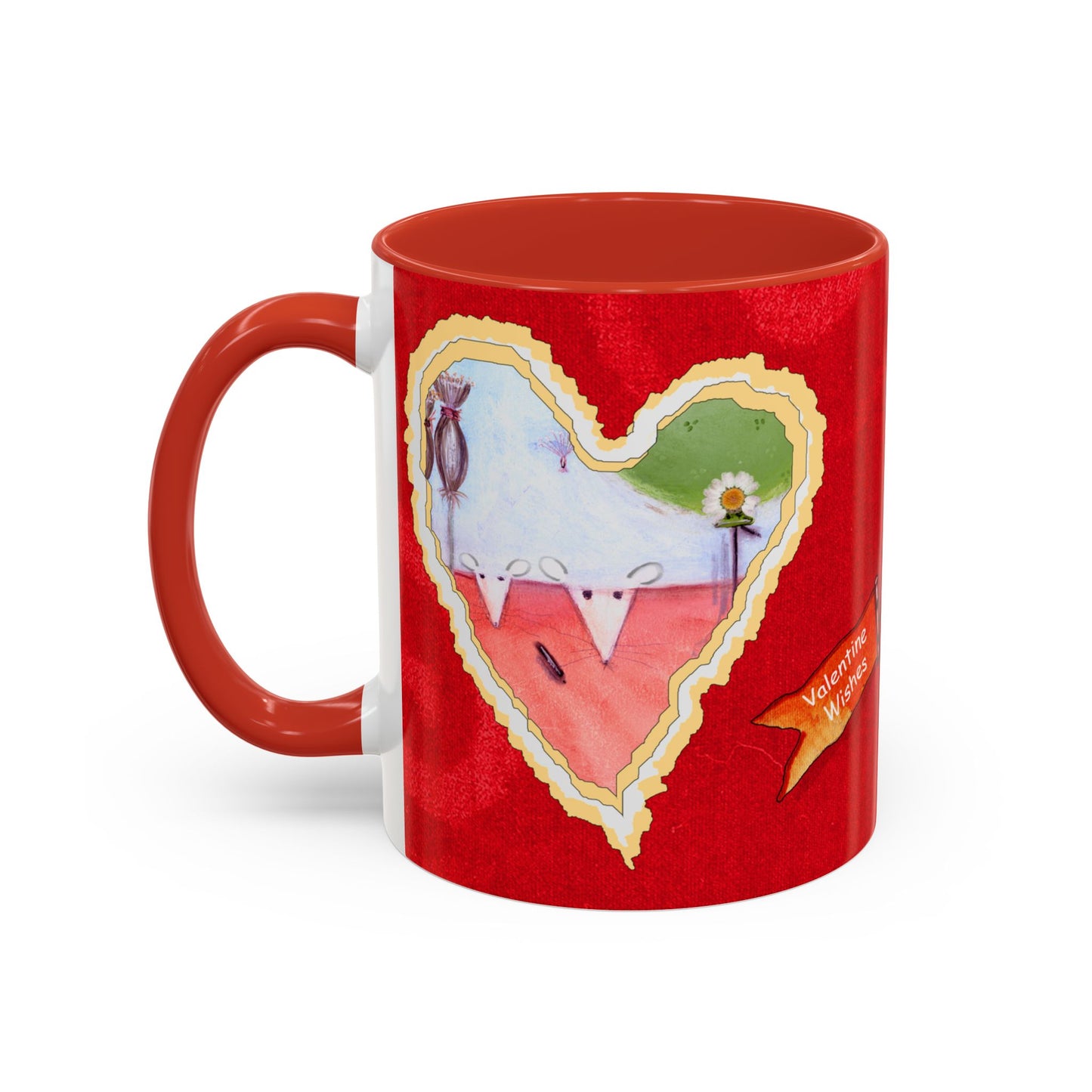 Valentine Watermelon wishes with flying pig - Accent Coffee Mug (11, 15oz) by artist Marie Frederique