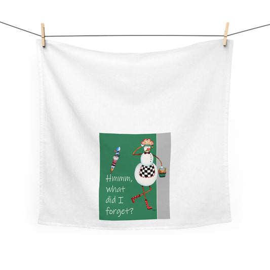 Christmas Tea Towel - Hmmm, what did I forget? by artist Marie Frederique
