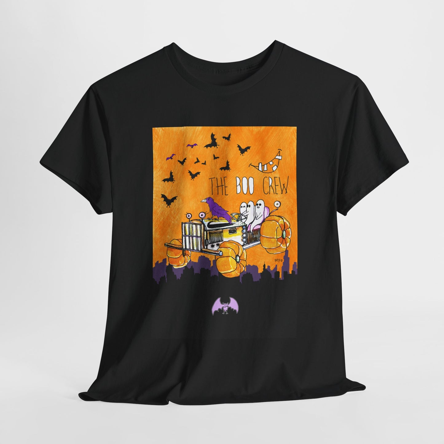 Halloween Tractor, meet the BOO Crew, Unisex Heavy Cotton Tee by artist Marie Frederique