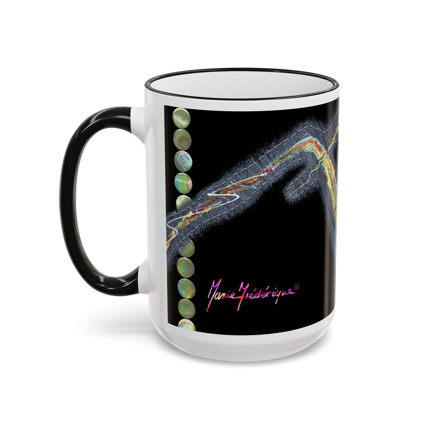 Rose fish Accent Rim Mug – Artistic Aquarium Coffee Cup (11oz & 15oz) by artist Marie Frederique