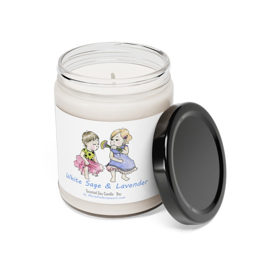 Candle Linen Collection, "White Sage & Lavender", Scented Soy Candle, 9oz by artist Marie Frederique