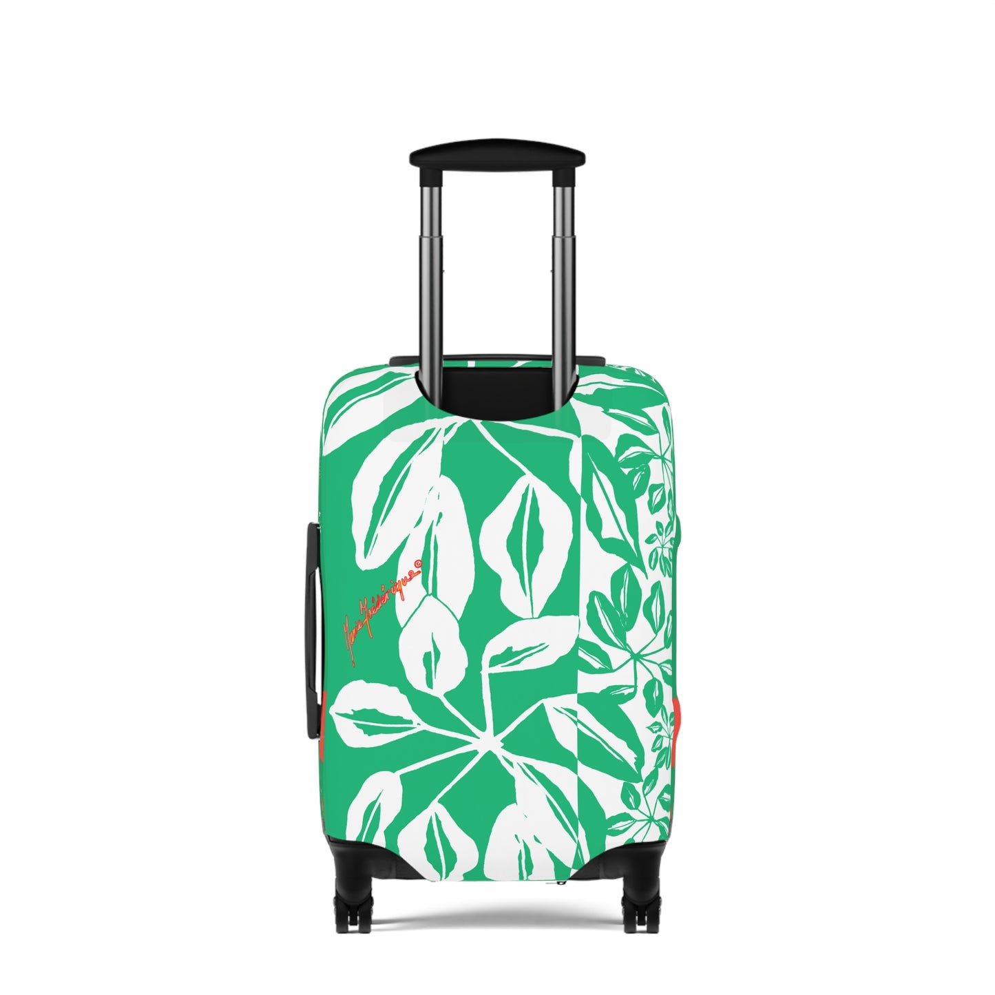 Luggage Cover, Tropical leaves in Green and White by artist Marie Frederique