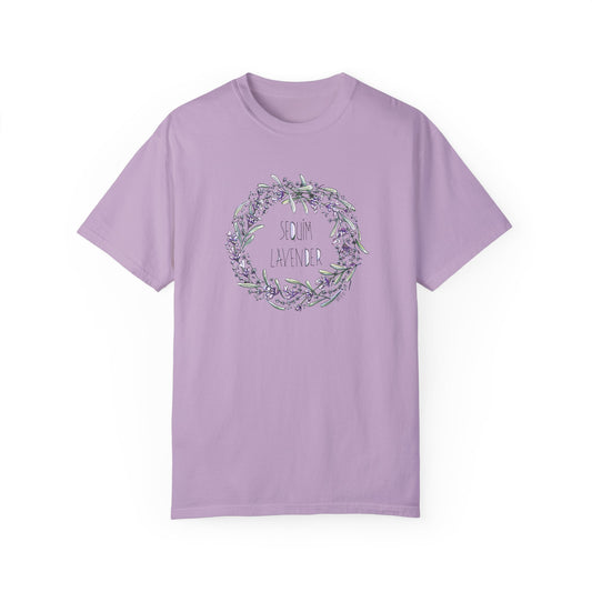 Lavender Wreath, Sequim WA - Unisex Garment-Dyed T-shirt by artist Marie Frederique