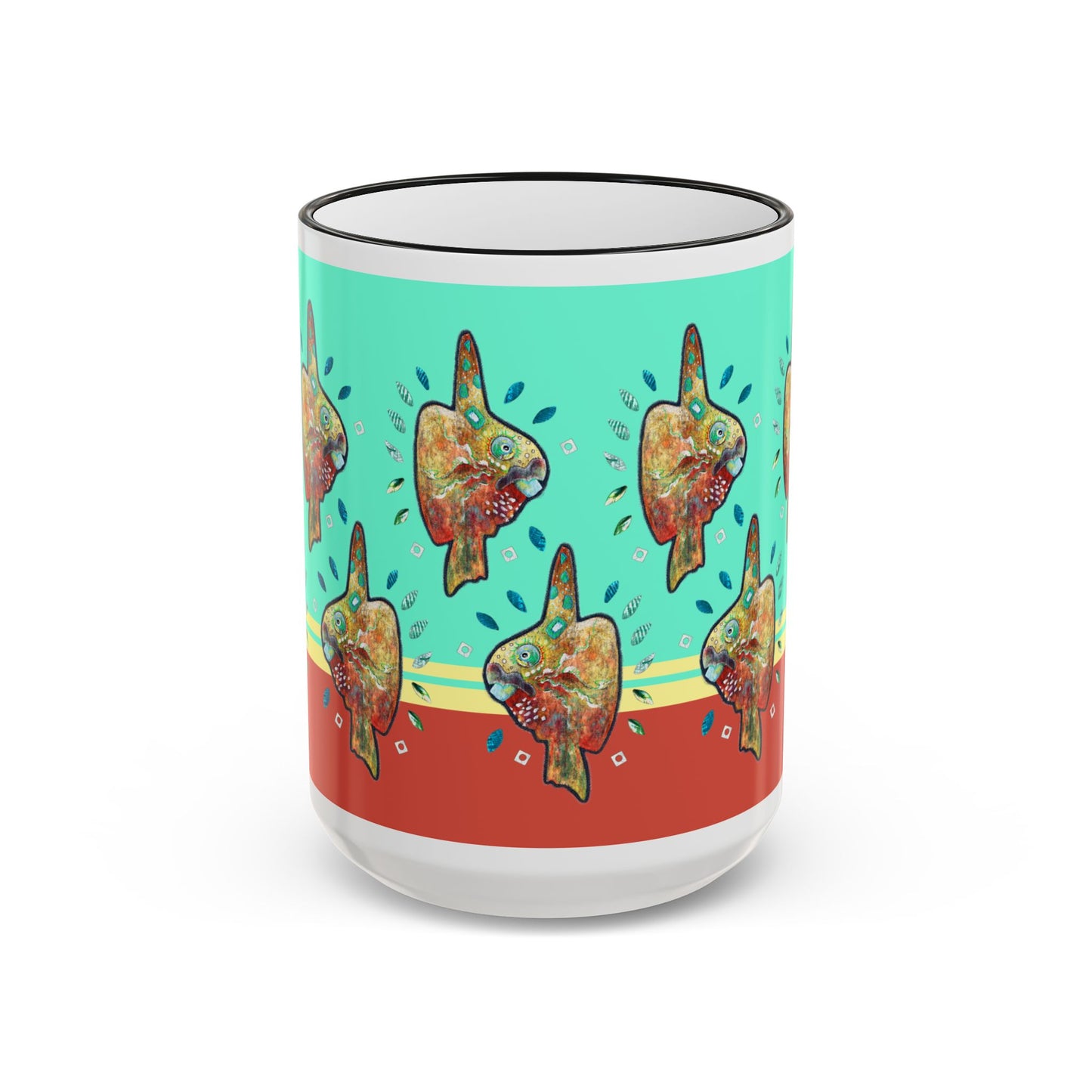 Sunfish Pattern Accent Rim Mug (11oz & 15oz) by artist Marie Frederique