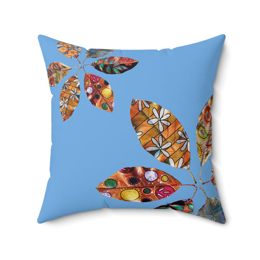 Square Pillow Magnolia Leaves Blue Oceanic Decor by artist Marie Frederique