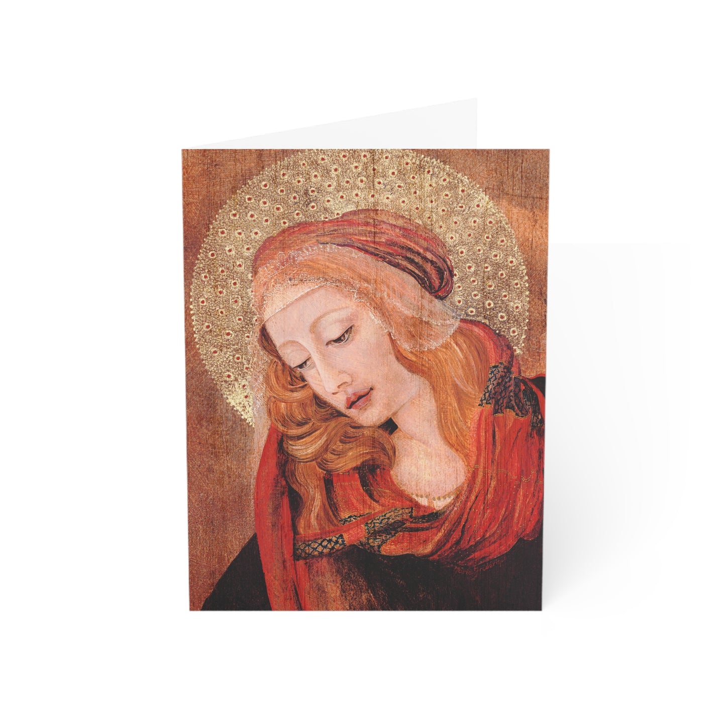 Madonna Icon blank inside Greeting Cards in reds, browns and gold (1, 10, 30, and 50pcs) by Artist Marie Frederique