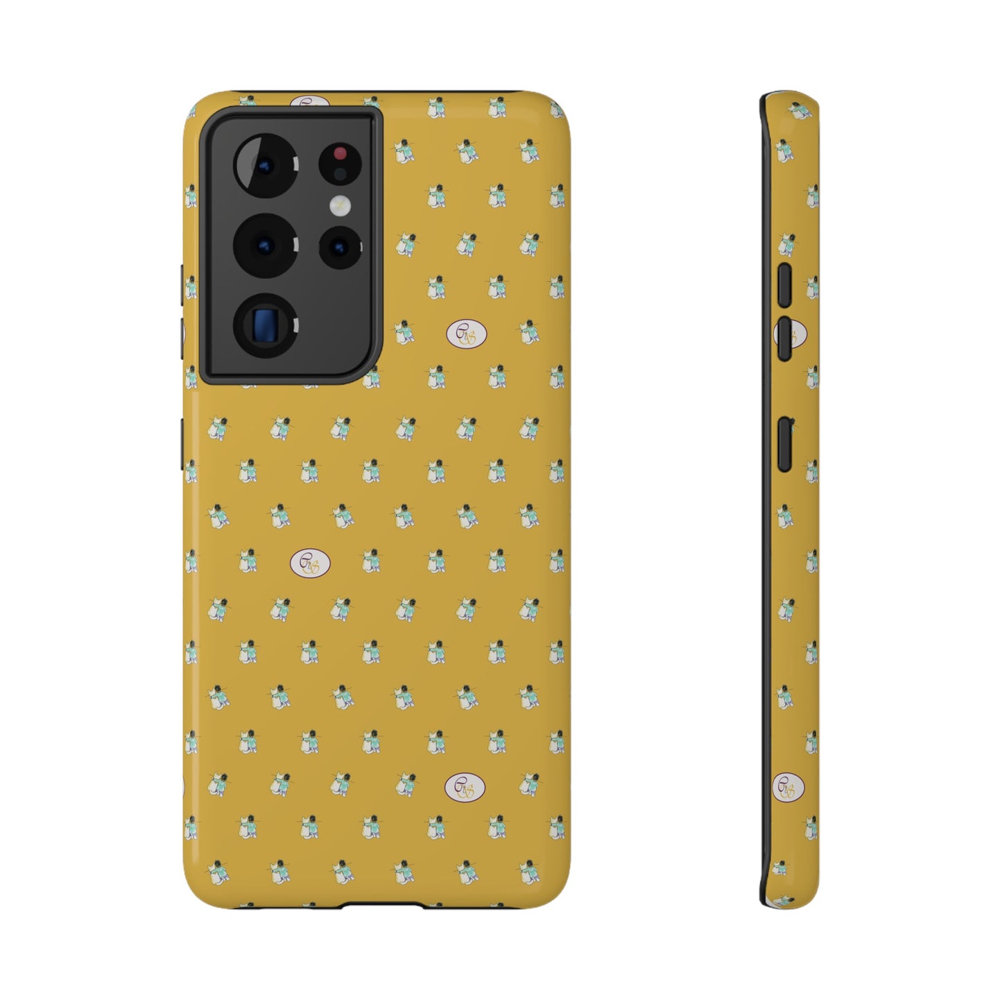 CTS Gold - repeat pattern boy and dog, Impact-Resistant Phone Cases by artist Marie Frederique