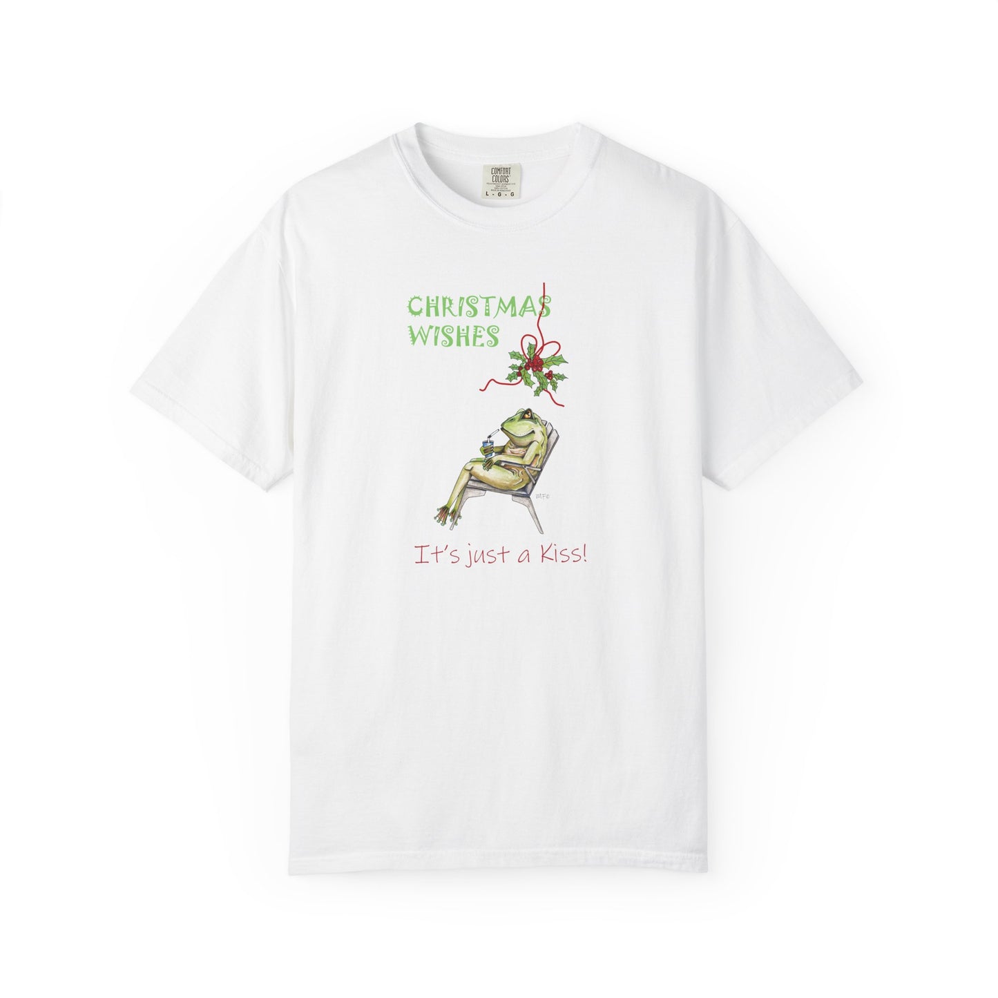 Christmas Wishes, Frenchie Frog T-Shirt by artist Marie Frederique