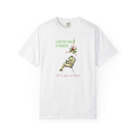 Christmas Wishes, Frenchie Frog T-Shirt by artist Marie Frederique