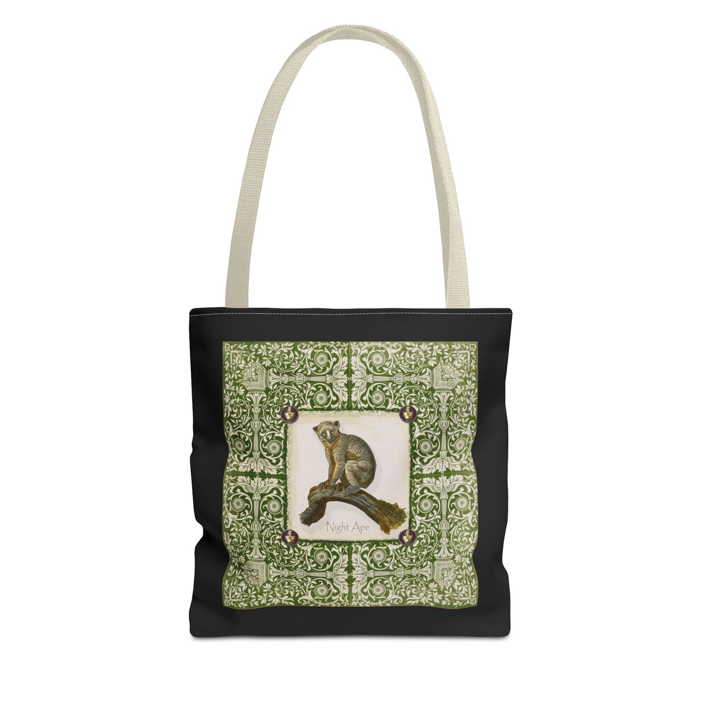 Bush Baby (Pookie), green on black Tote Bag by artist Marie Frederique