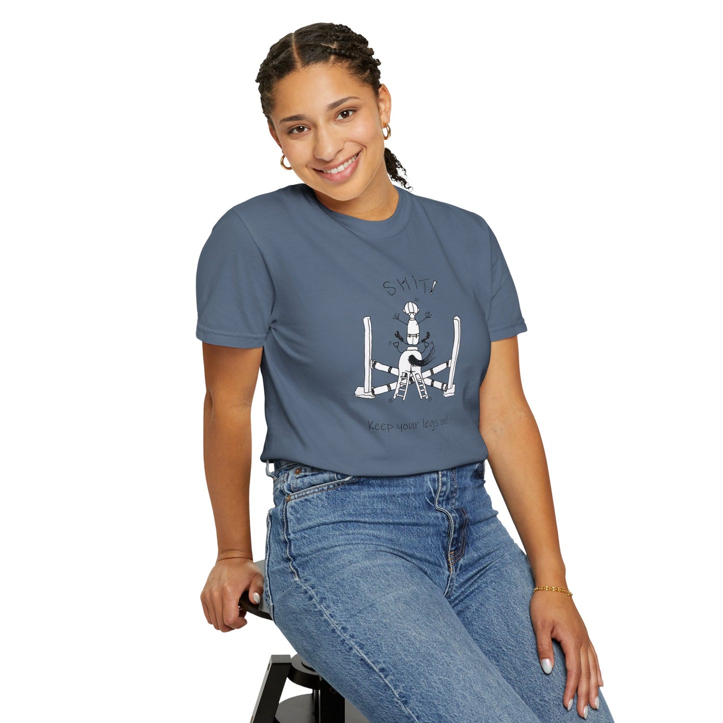 CTS - Keep your legs on! Equestrian Whimsical T in 5 colors- Unisex Garment-Dyed T-shirt by artist Marie Frederique