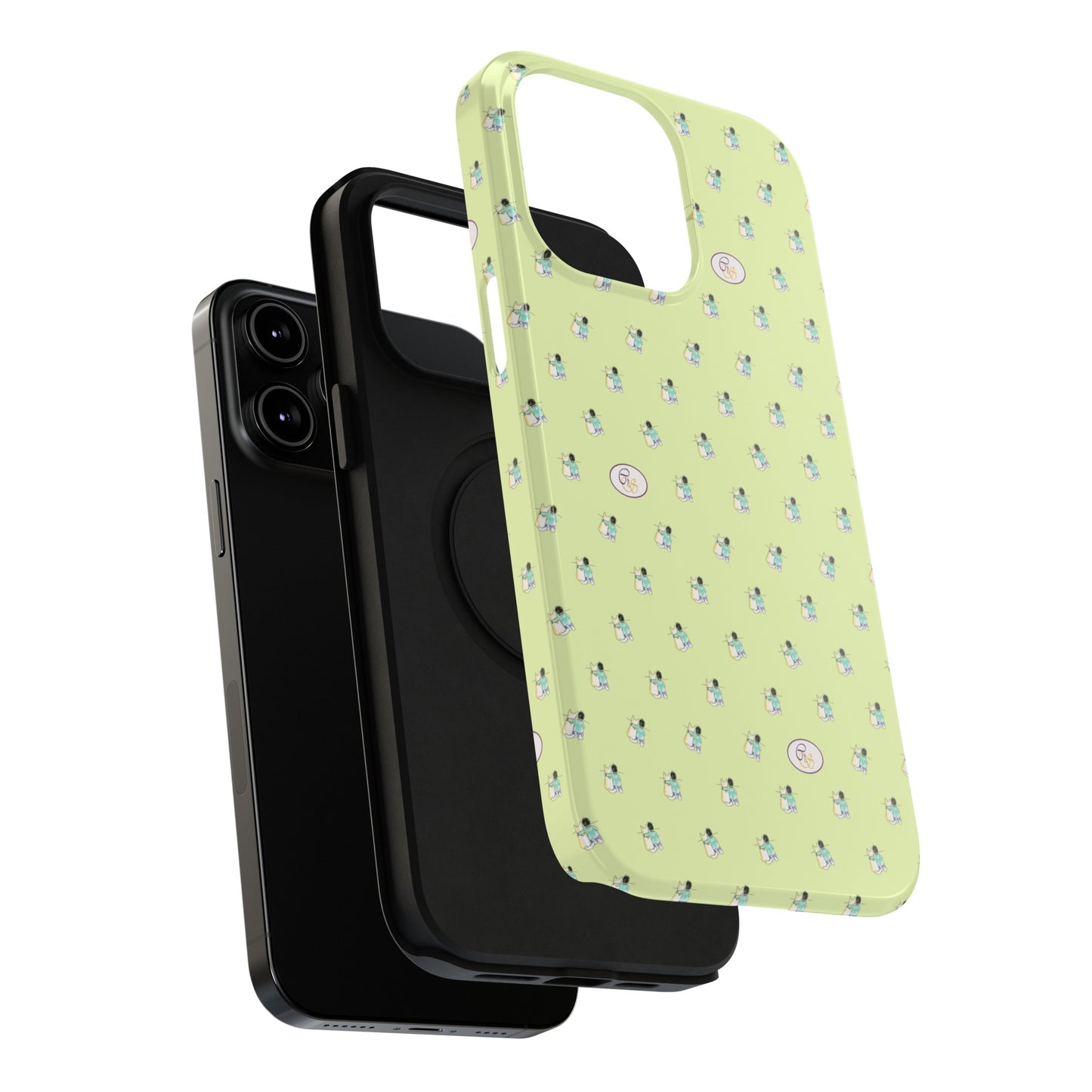 CTS Light Green - repeat pattern boy and dog, Impact-Resistant Phone Cases by artist Marie Frederique