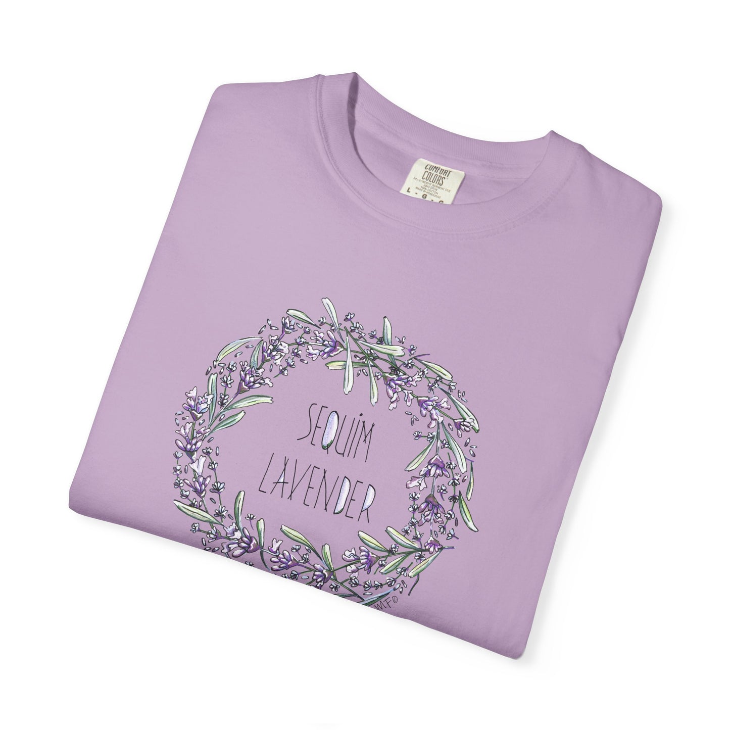 Lavender Wreath, Sequim WA - Unisex Garment-Dyed T-shirt by artist Marie Frederique