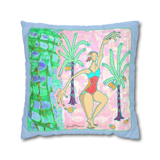 Tropical Palm Dancer Faux Suede (Pillowcase only) by artist Marie Frederique