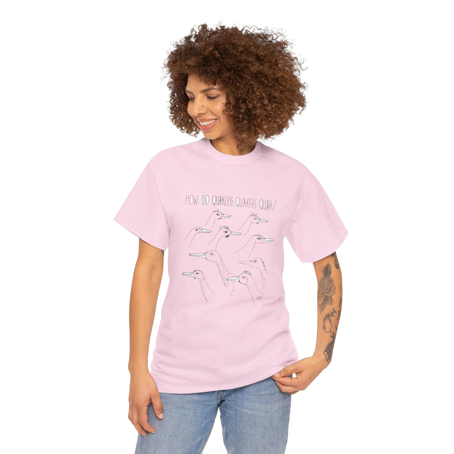 Duck lovers, HOW DO QUAKLESS QUAKERS QUAK? - Unisex Heavy Cotton Tee by artist Marie Frederique (S - 5XL)