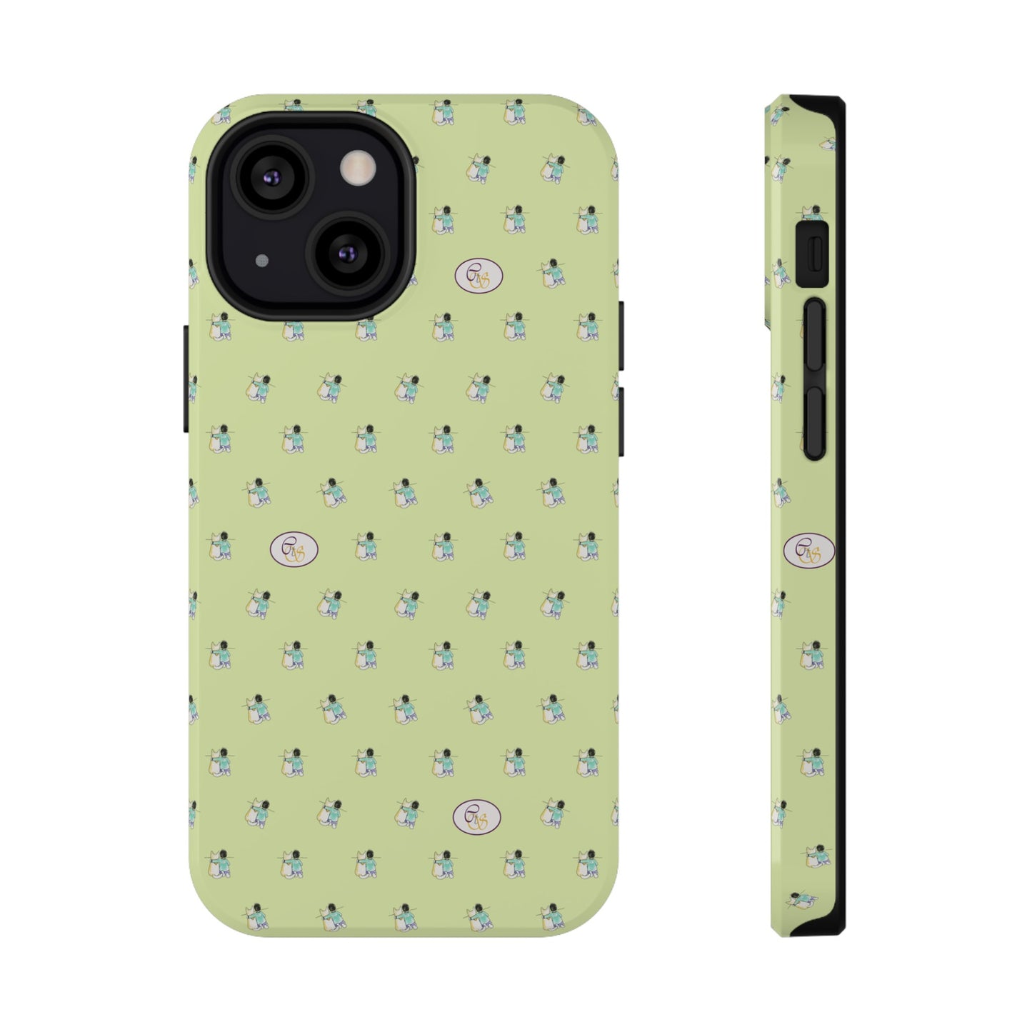 CTS Light Green - repeat pattern boy and dog, Impact-Resistant Phone Cases by artist Marie Frederique